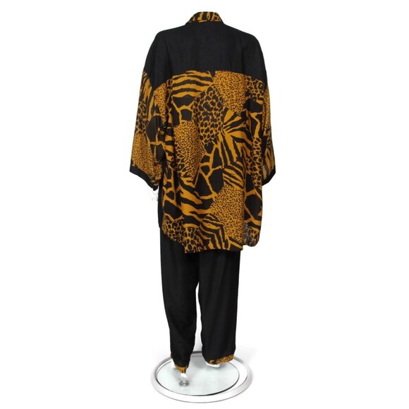 Vintage 80s Leopard Multi-print Oversize Blouse Pants White Lotus Ok Mike OS 206 - Picture 1 of 10